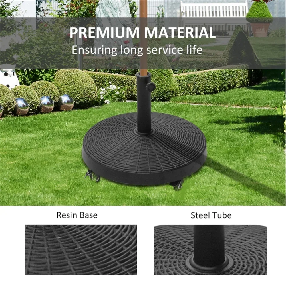 Heavy duty courtyard market umbrella base suitable for outdoor use with wheels