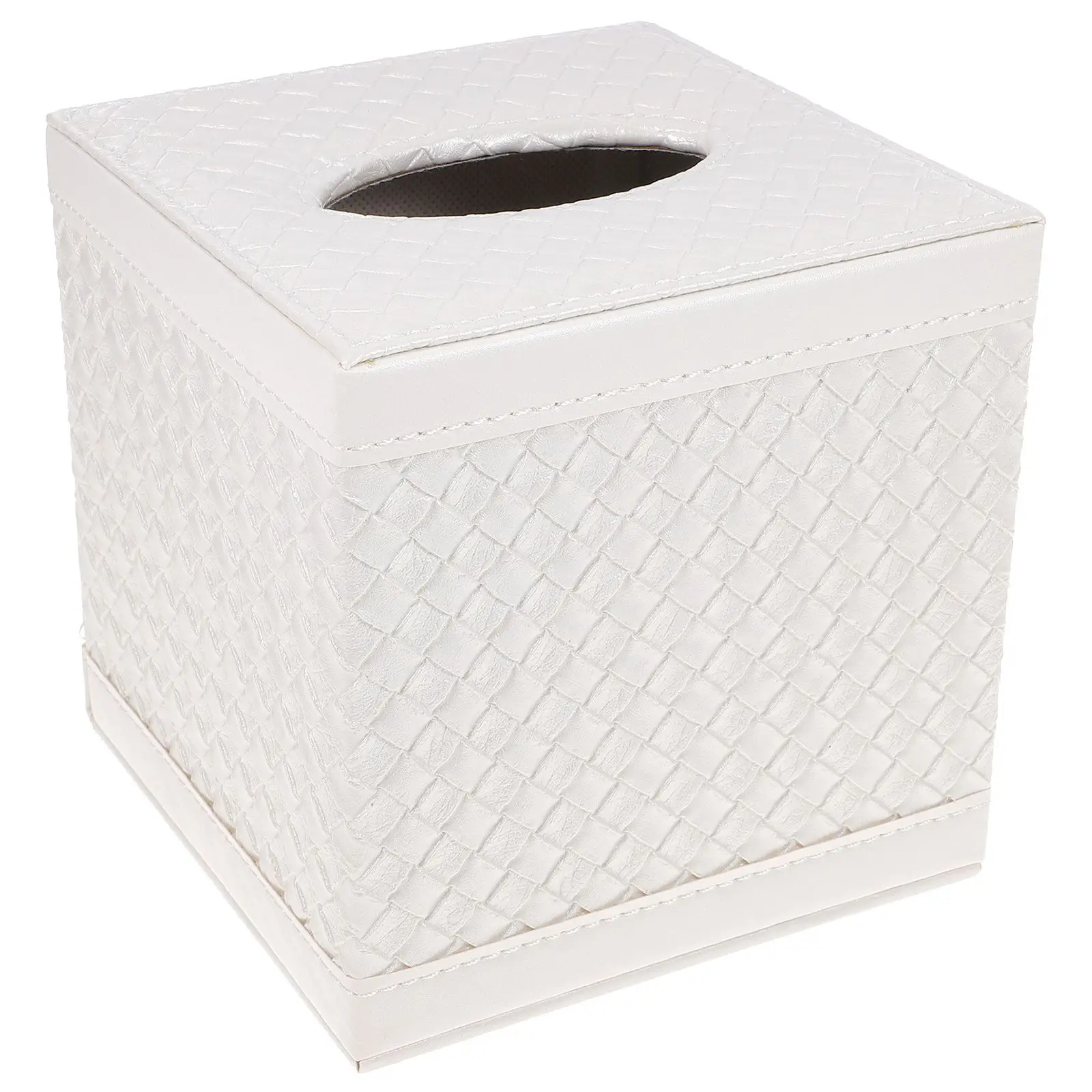 

Tissue Box Holder Woven Pattern Functional Easy Refill Sturdy PU Square Paper Bathroom Office Household