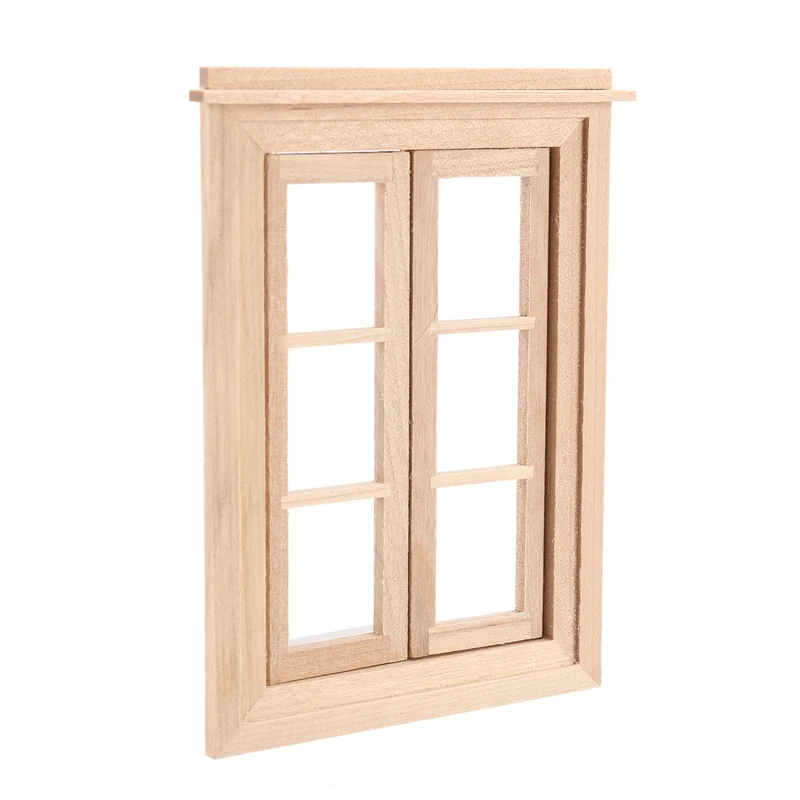 1:12 casa de muñecas en miniatura de doble ventana de madera, marco de 6 paneles y placa de vidrio, casa de muñecas Diy, accesorios de doble ventana para muñecas Hou