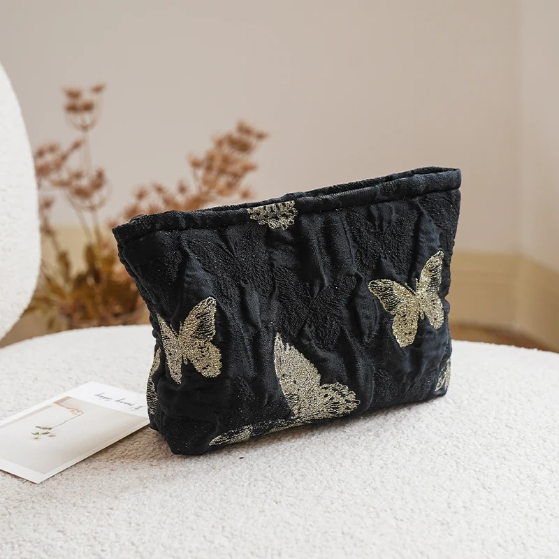 Women\'s Makeup Bag Dark Shiny Butterfly Sense of Quality Large-capacity Cosmetics Storage Bag Travel Toiletry Bag Clutch Ins