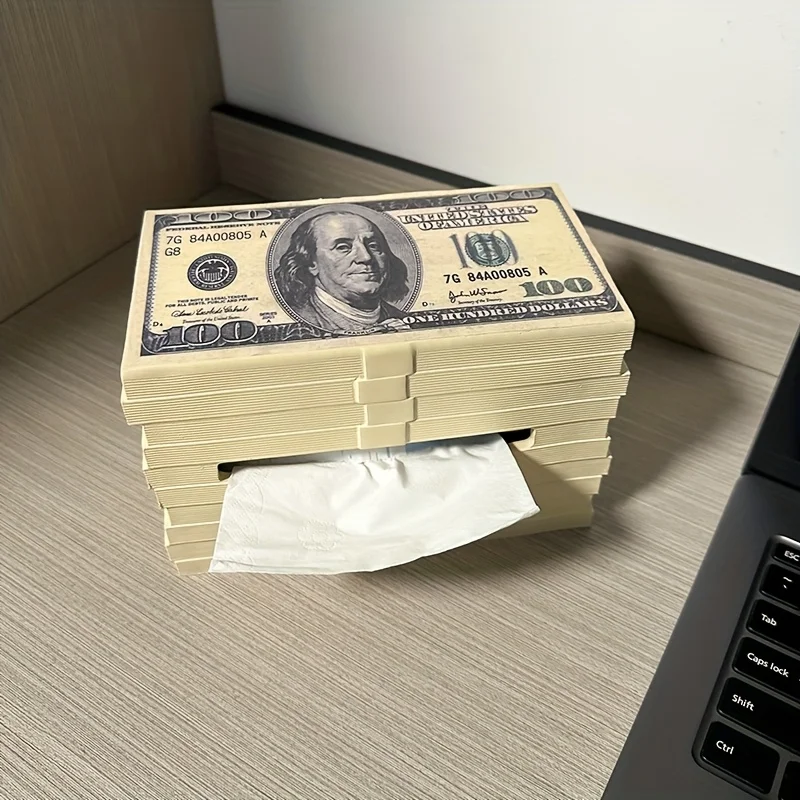 

1pc Elegant Dollar Bill Design Tissue Box Holder - Resin, Painted Finish, Stackable & Artistic Storage for Living Room