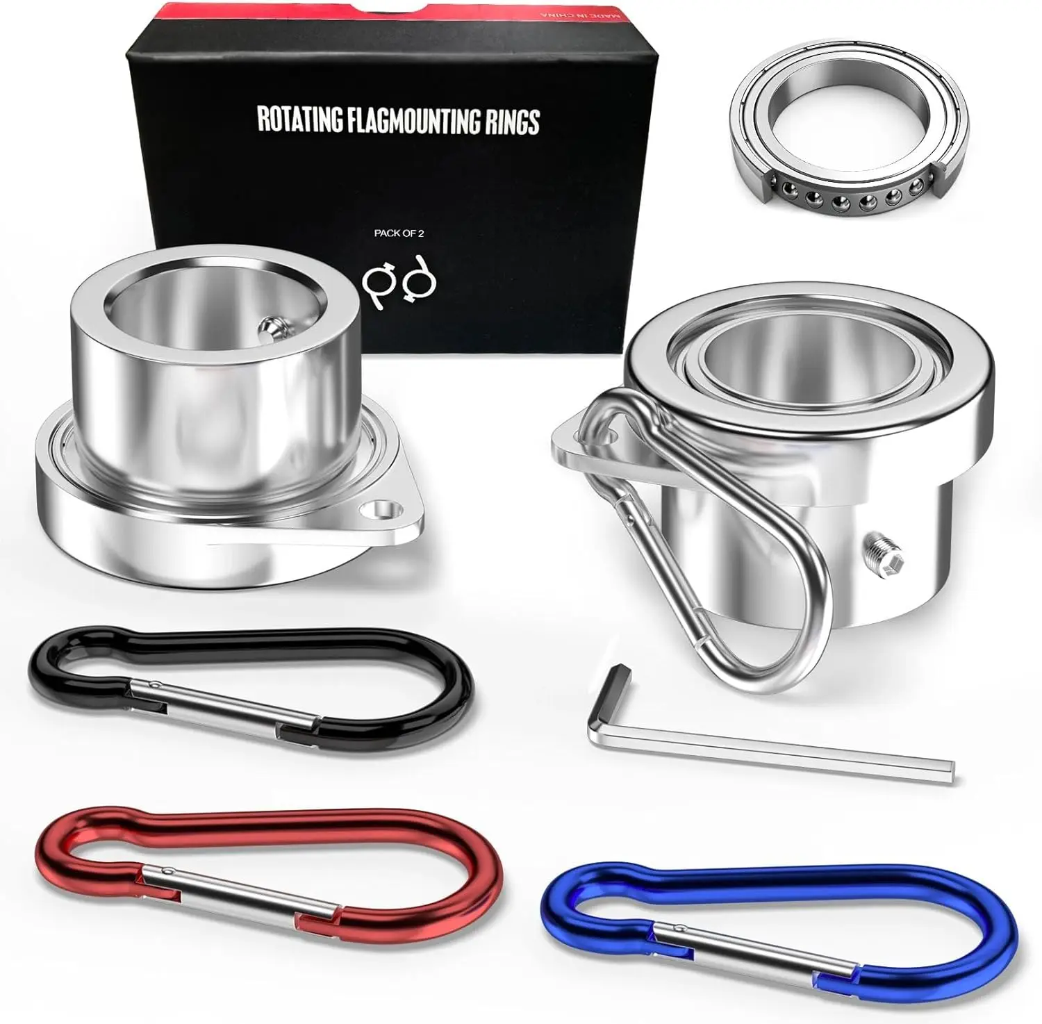 

360° Rotating Flag Pole Rings, Anti-Tangle, Fits 0.75-1" Pole, Aluminum Alloy Silver