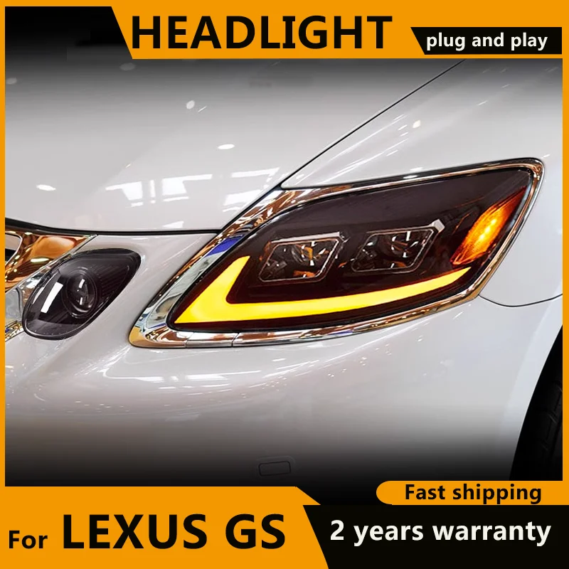 For Lexus GS GS250 GS350 GS450 LED Headlights 2004-2011 Full LED Head Lamp Dynamic turn signal DRL Projector Lens Front lights