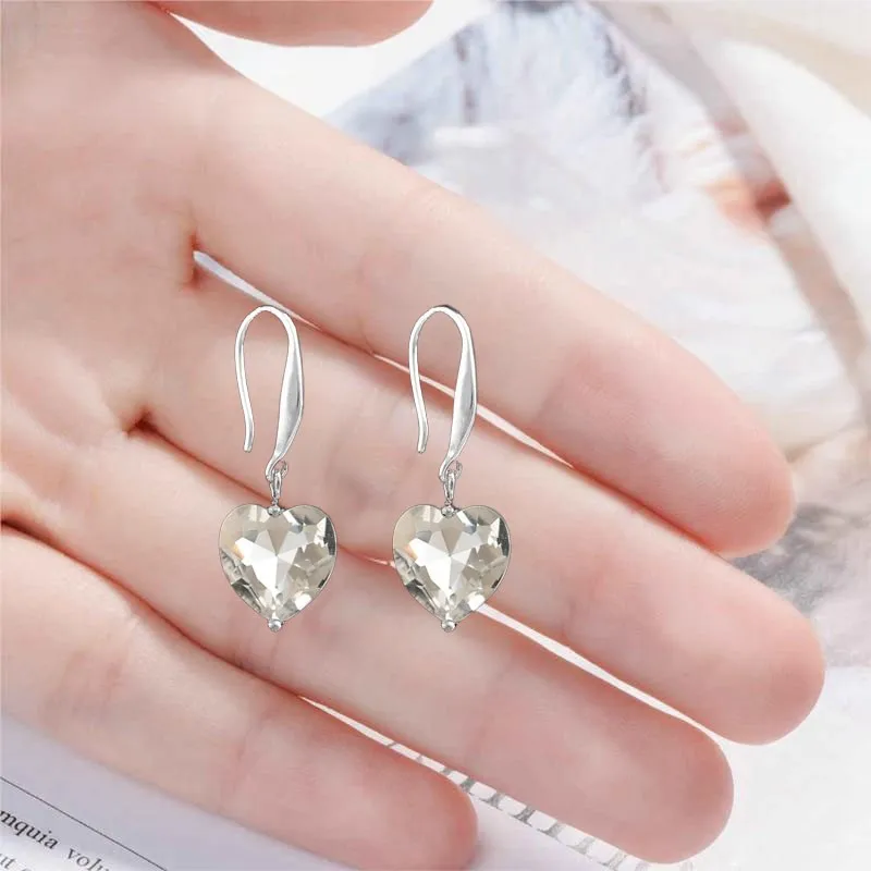 Elegant Women Wedding Jewelry 925 Sterling Silver Cubic Zircon Heart Shape Earrings