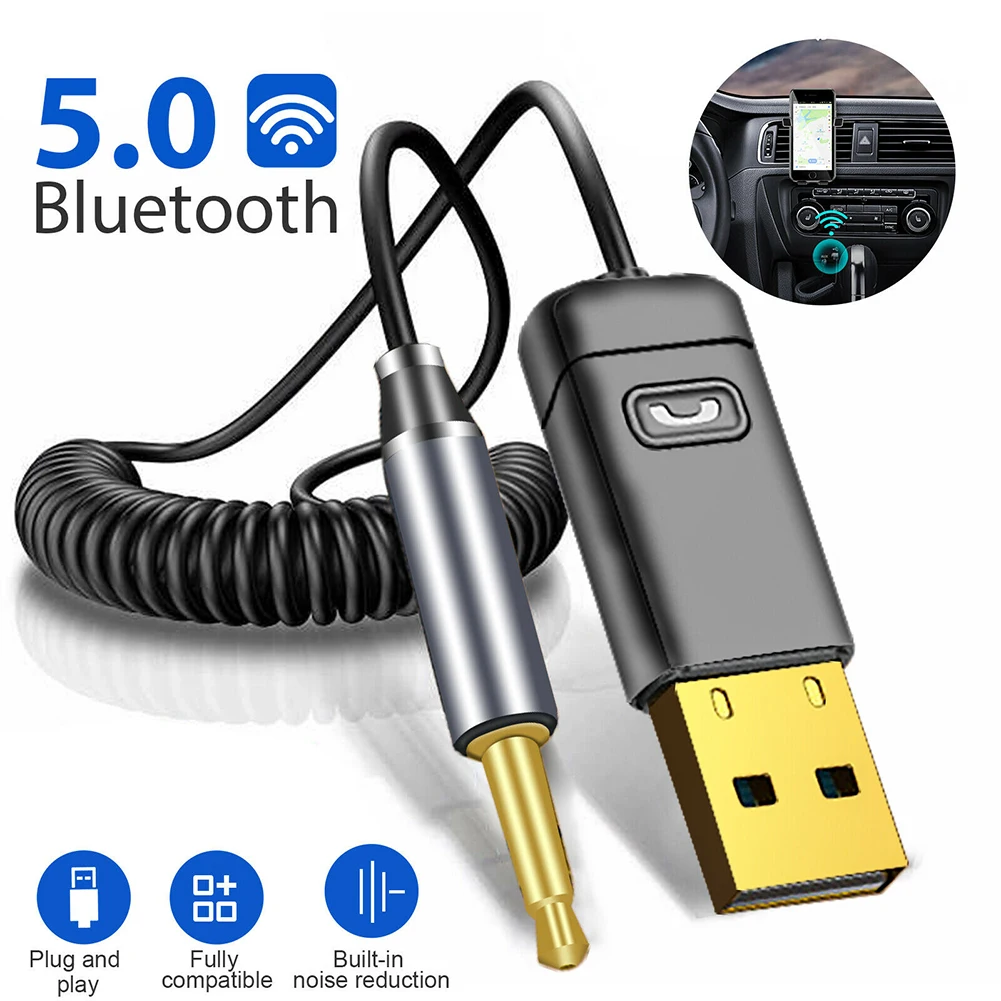 2-in-1 C11 Car Bluetooth-compatible 5.0 Transmitter Receiver USB+3.5MM Car Audio Aux Hands-free Call Audio Adapter For PC TV Car