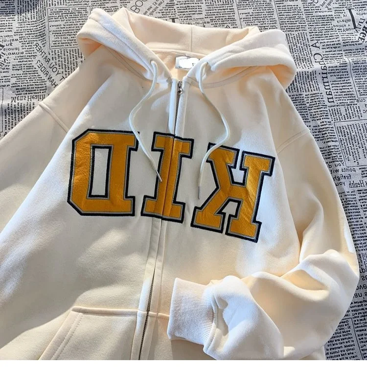 

plus Size Women's Spring Autumn Jaet American Letter Hoodie Loose Open Cardigan Top Heavy Du 300 Pou Casual Wear