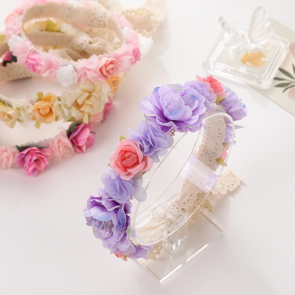 Artificial Flower Baby Girls Headbands Princess Colorful Mini Lace Hairbands Adjustable Hair Ties Tiaras Kids Hair Hoop