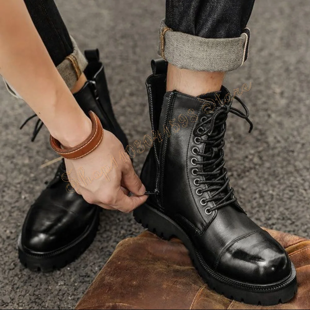 

Black Lace up Side Zipper Men's Boots Side Zipper Matte Leather Round Toe Ankle Shoes for Men2025 Size 47 Zapatillas Mujer