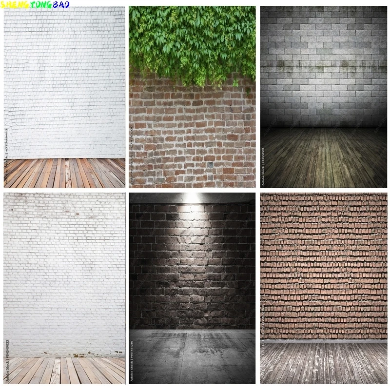 Vintage Brick Wall Wood Floor Photography Backdrops Portrait Photo Background Studio Prop ZXX-13
