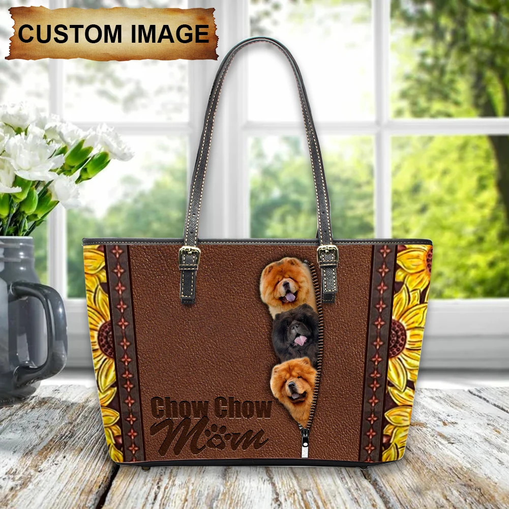 New Luxury Design Handbag Bichon Frize Pattern Shoulder Bags Women Vintage Top-handle Tote Custom Name Fashion PU Leather Clutch