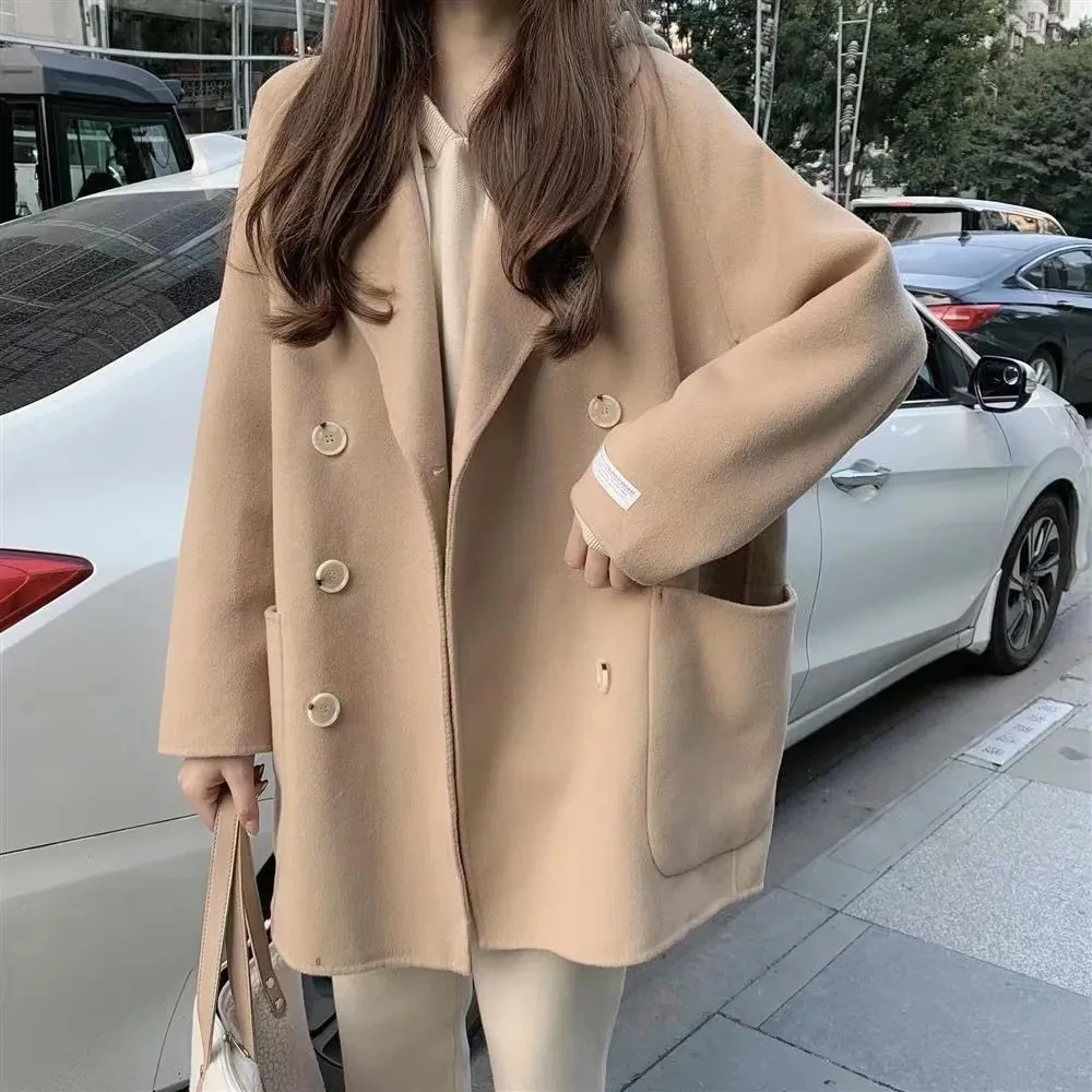 

2024 Winter New Women Faux Woolen Coat Fashion Streetwear Designed Button Jacket Casual Female All Match Loose Blends Outerwear