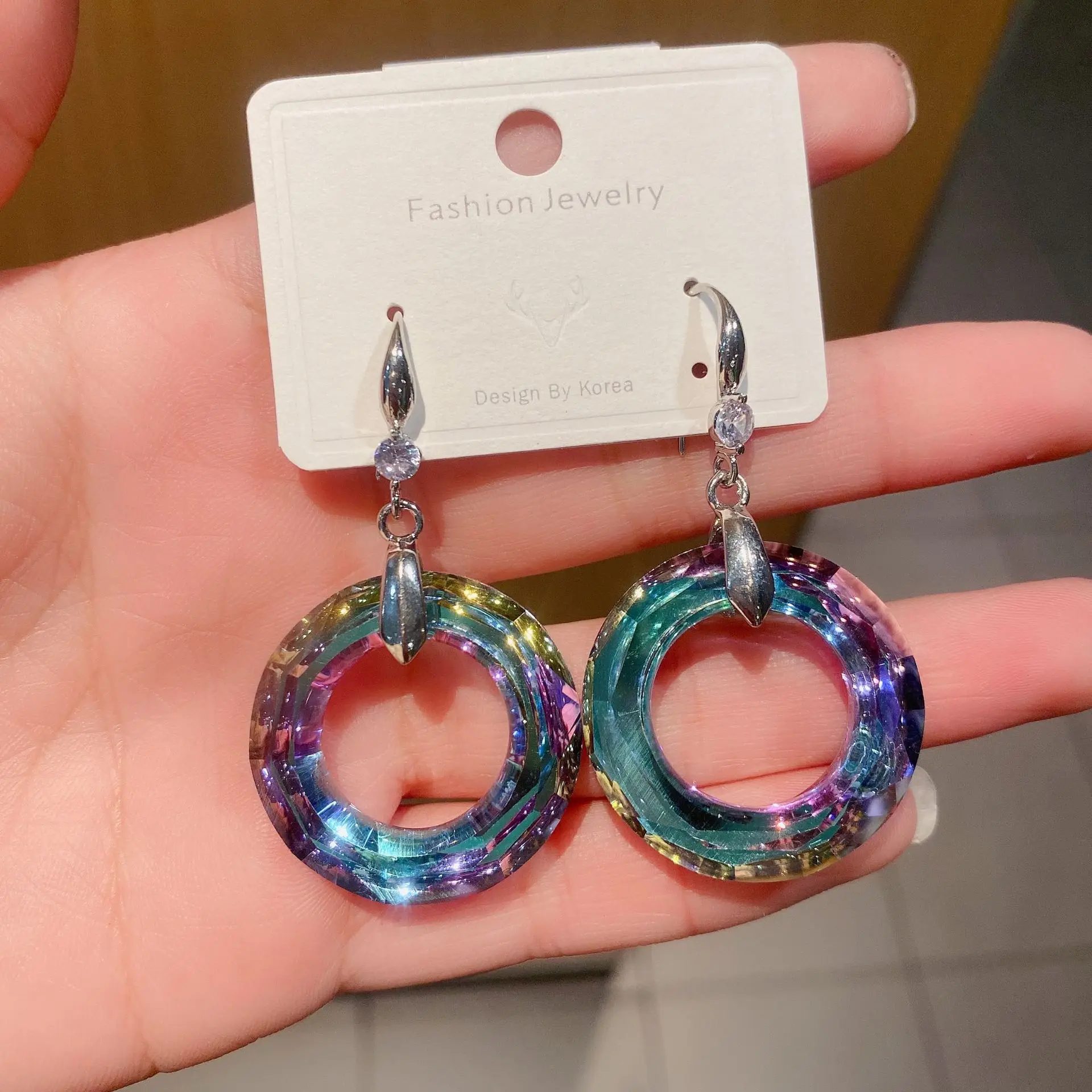 Fashion Transparent Colorful Crystal Round Circle Drop Dangle Earrings 2024 New Design Earings