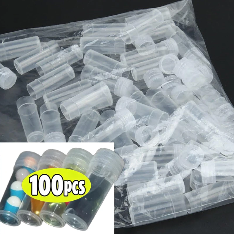 10/100pcs Small Plastic Bottle Sample New Transparent Barrel Vials Liquid Powder Capsule Beads Storage Container Packing Bottles