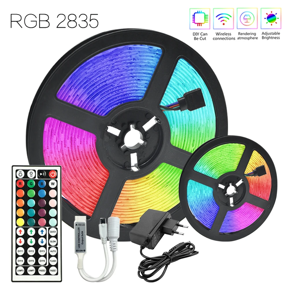 32.8 ft (10M) TV Bedroom Iuces DIY Decoration Flexible Lamp Infrared Remote Control 12V RGB 2835 LED Strip Tape Diode EU Plug