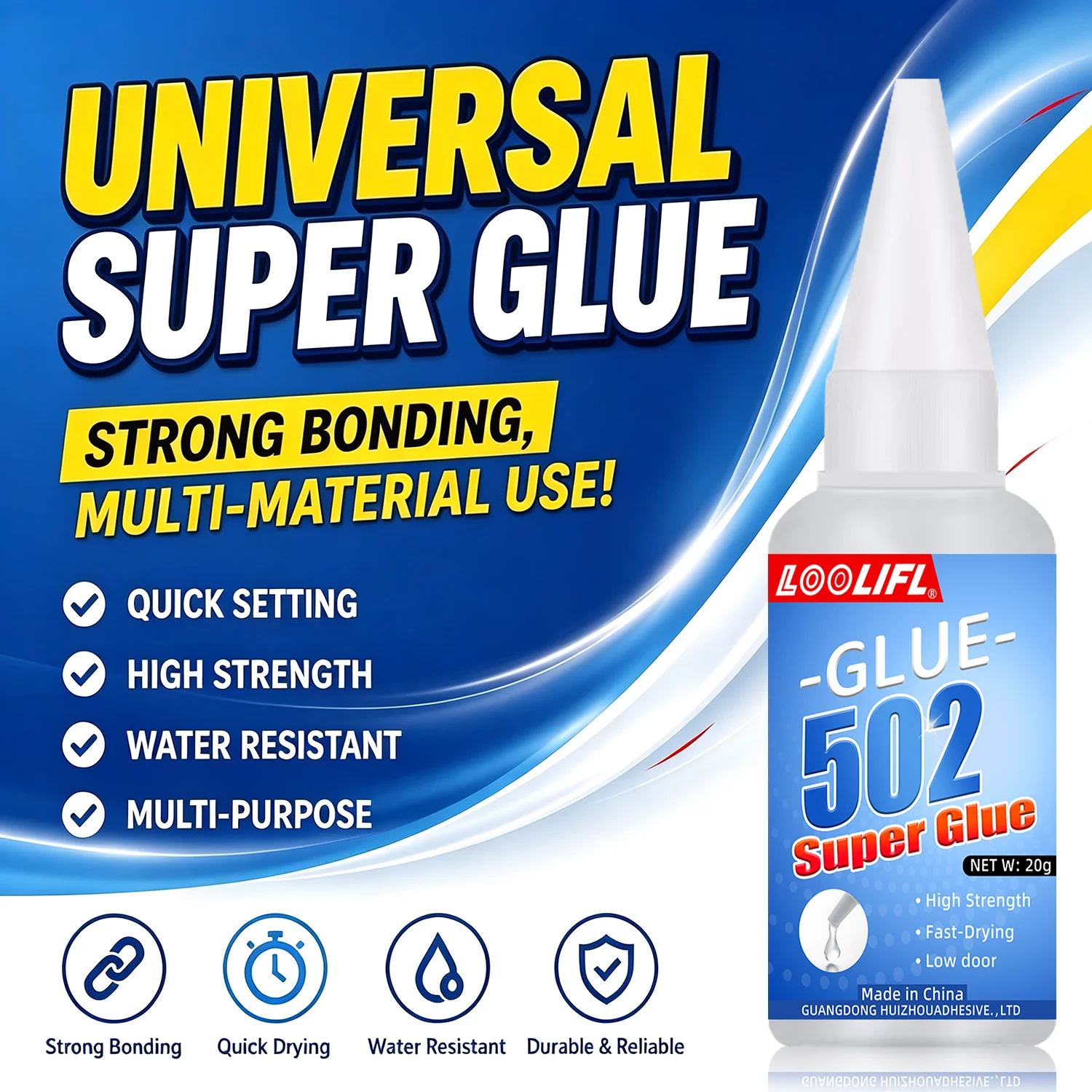 1-5Pcs 502 Strong Glue, 20G/Bottle, Instant-Drying Cyanoacrylate Adhesive, Fast-Drying and High-Viscosity, Suitable for Plastic Toy Repair, Multi-Purpose Liquid Glue for DIY Crafts