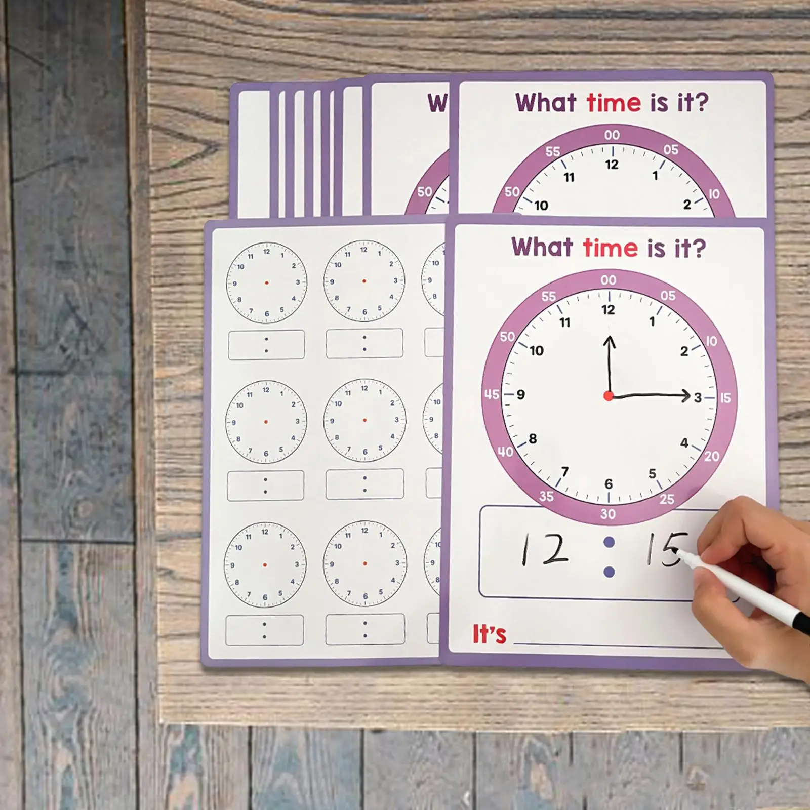 

10 Sheets Telling Time Dry Erase Sheets Reusable Versatile Teaching Aids Early Learning Toy for Ages 4-6 Years Birthday Gift