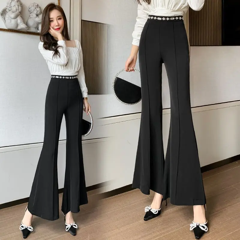 

Female Trousers Flare Classic Elastic Trends 2025 Slacks Korean Fashion Cotton Comfortable Stretch Harajuku Black Women's Pants