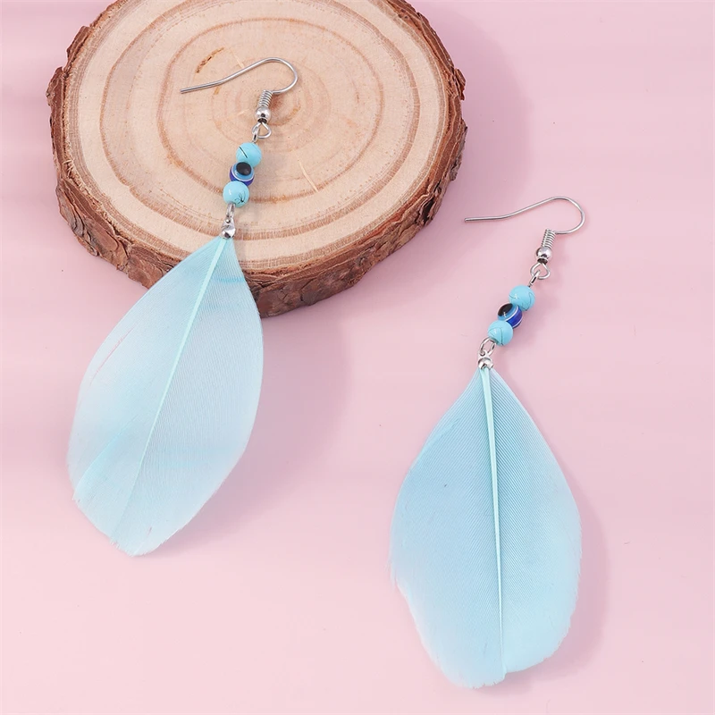 Fashion Blue Feather Drop Earrings for Women Girls Party Festival Jewelry Gifts