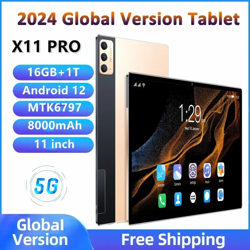 

2024 Tablet Android 12 Brand New 11 inch 16GB RAM 1TB ROM 24MP+48MP 8000mAh 10Core Dual 5G LTE Phone Call Bluetooth WiFi Tablet