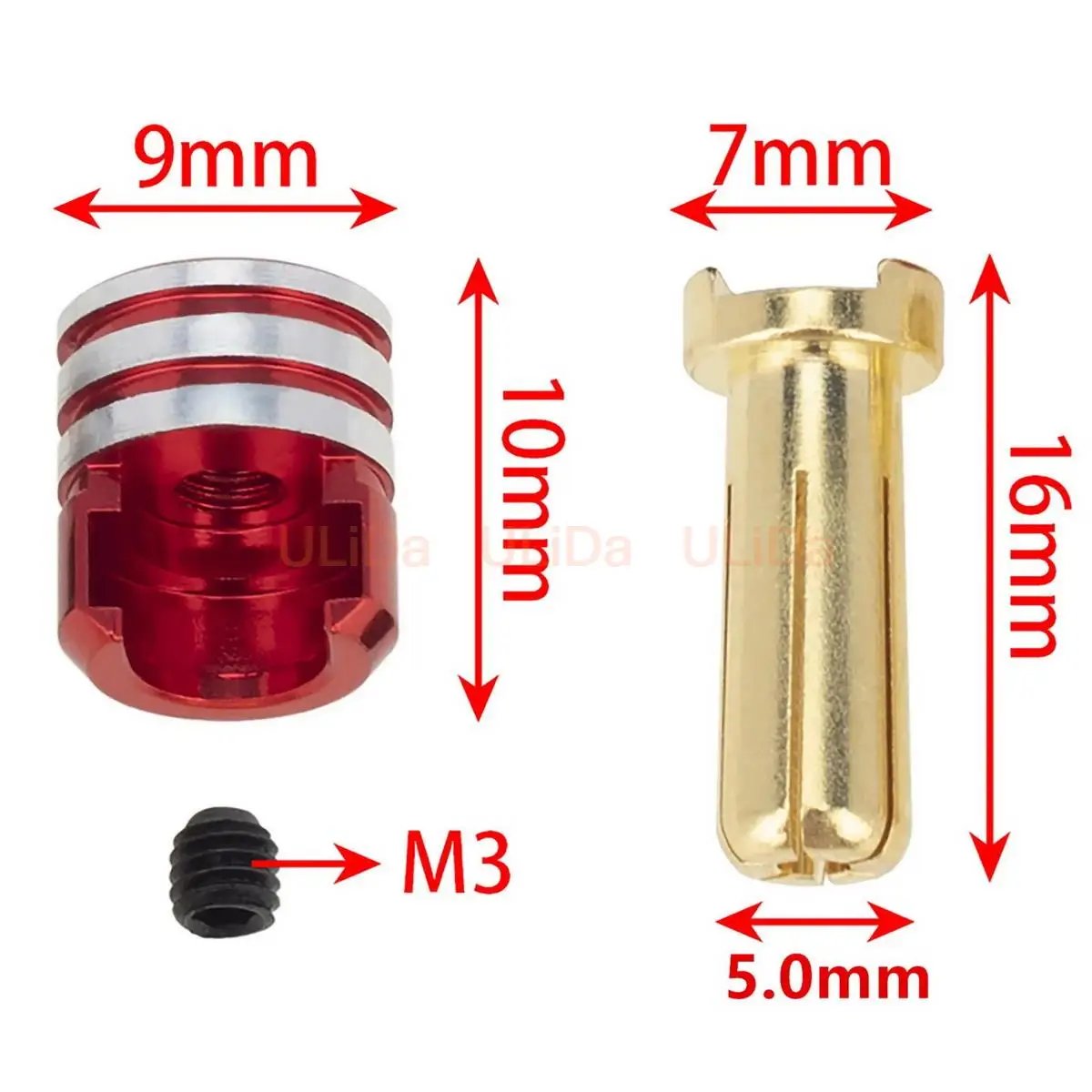 Welding-free Hard shell Metal Heatsink Bullet Plugs 4mm/5mm Set for RC Car LowPro Bullet Plugs