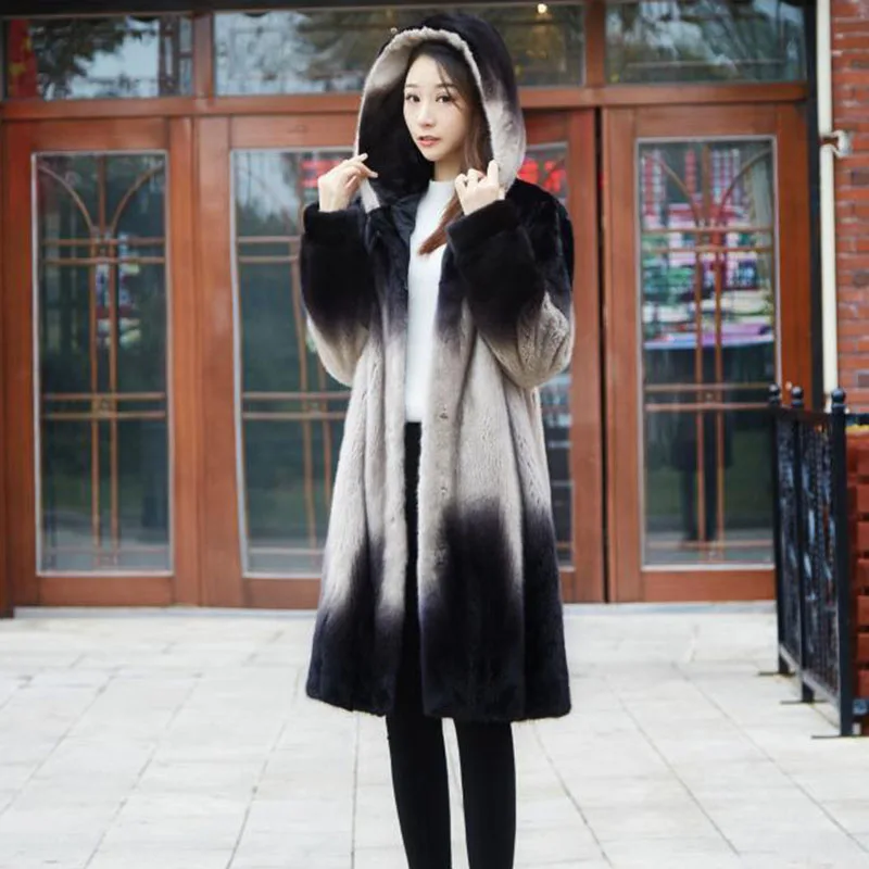 Haining Women's Temperament Soft Winter Hooded Slim Mid-length Coat Women's Whole Mink Coat 5xl