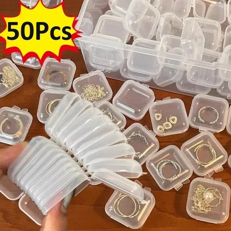 Mini Plastic Jewelry Box Square Transparent Flip Portable Pill Container Jewelry Boxes and Packaging Earrings Small Display Case