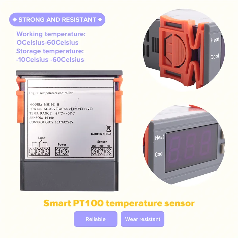 Cyfrowy regulator temperatury N88R -99-400 stopni PT100 M8 sonda czujnik termopary wbudowany termostat przełącznik 220V