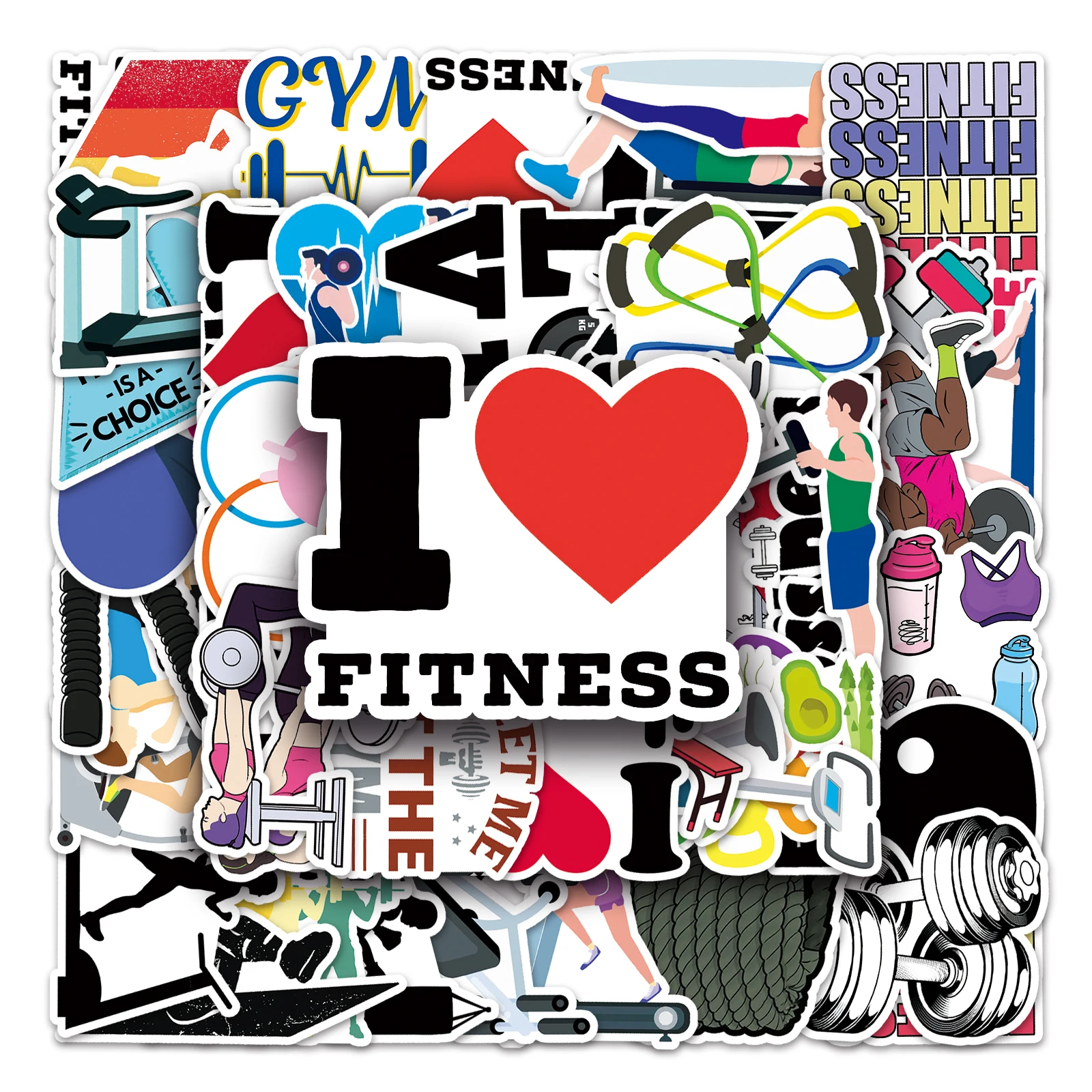 50Pcs Fitness series Cartoon Cute Waterproof Sticker Skateboarding Snowboard Retro Vinyl Sticker