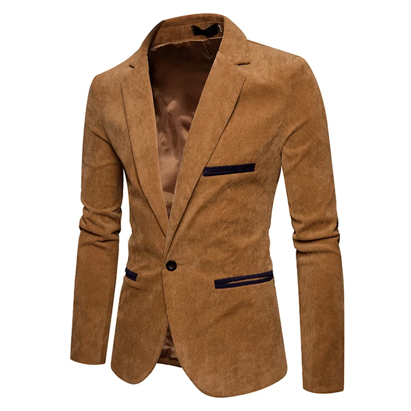 

New Fashion Men's Corduroy Leisure Slim Suit Jacket High Quality Casual Man Blazers Jacket Coat Men Single Button X02