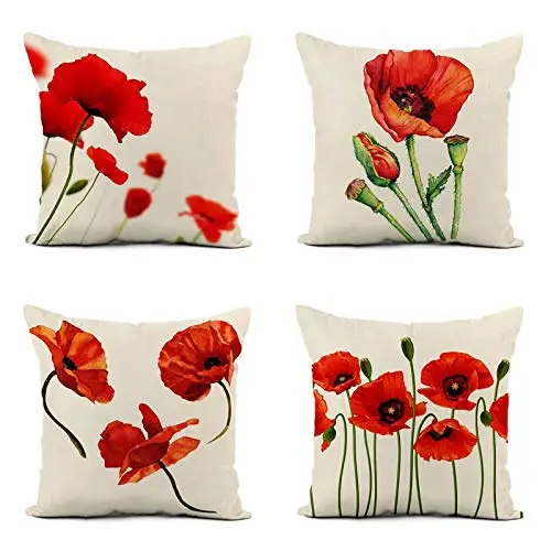 Nordic modern red flower linen pillowcase sofa cushion cover home decoration can be customized for you 40x40 50x50 60x60 45x45