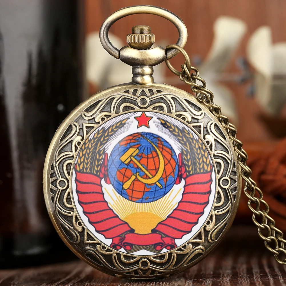 Fashion Silver & Golden Soviet Sickle Hammer Style Quartz Pocket Watch Men Women Pendant Gift Drop Shipping