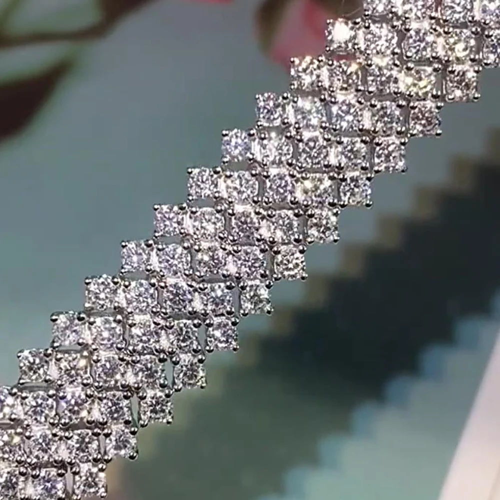 Serenity 5 Row D Color Moissanite Bracelet for Women Gift Solid s925 Silver Sparkling Lab Diamond Hand Chain Plated 18K Jewelry