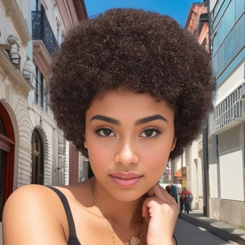 여성용 짧은 곱슬머리 가발, 인모 아프로 곱슬머리, 전체 기계 제작 가발