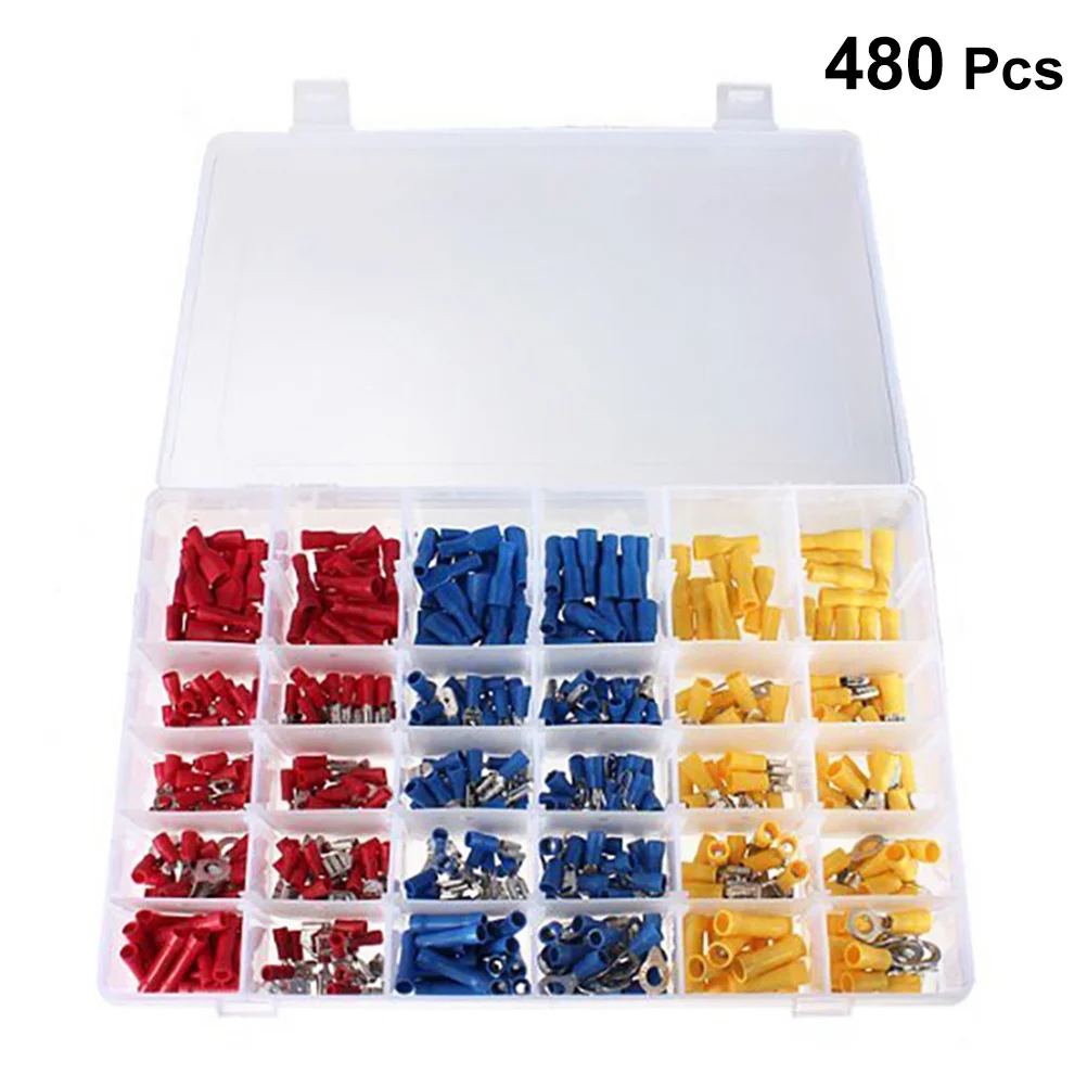 

480pcs Cold-Pressed Terminal Kit Insulated Wire Connectors Tinned Copper Lugs For Electrical Automotive Crimp Terminals