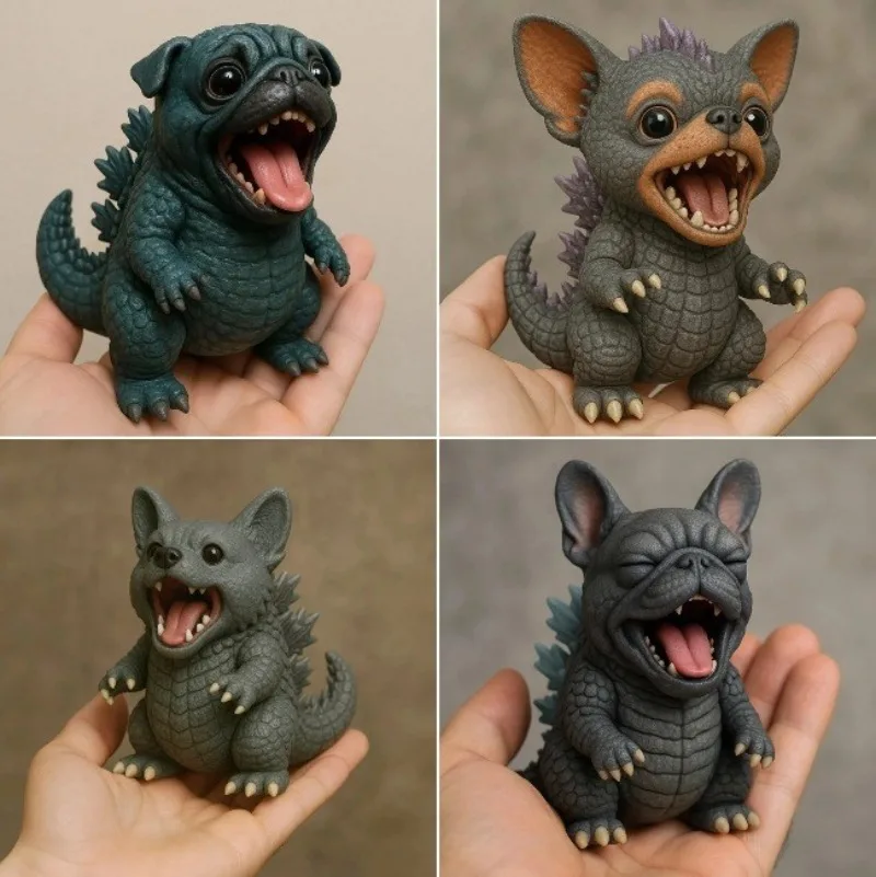 Monster Dog Figurine Cute Face Animal Statue Resin Home Garden Desktop Ornament Creative Art Craft Holiday Gift