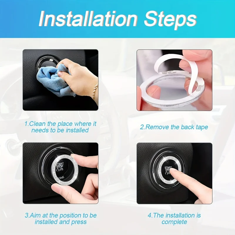 1-teiliger Auto-Bling-Motor-Startring-Aufkleber, Auto-Startknopf-Abdeckung mit einer Schlüssel, Schlüssel-Zündknopf-Bling-Ring – Detail 6