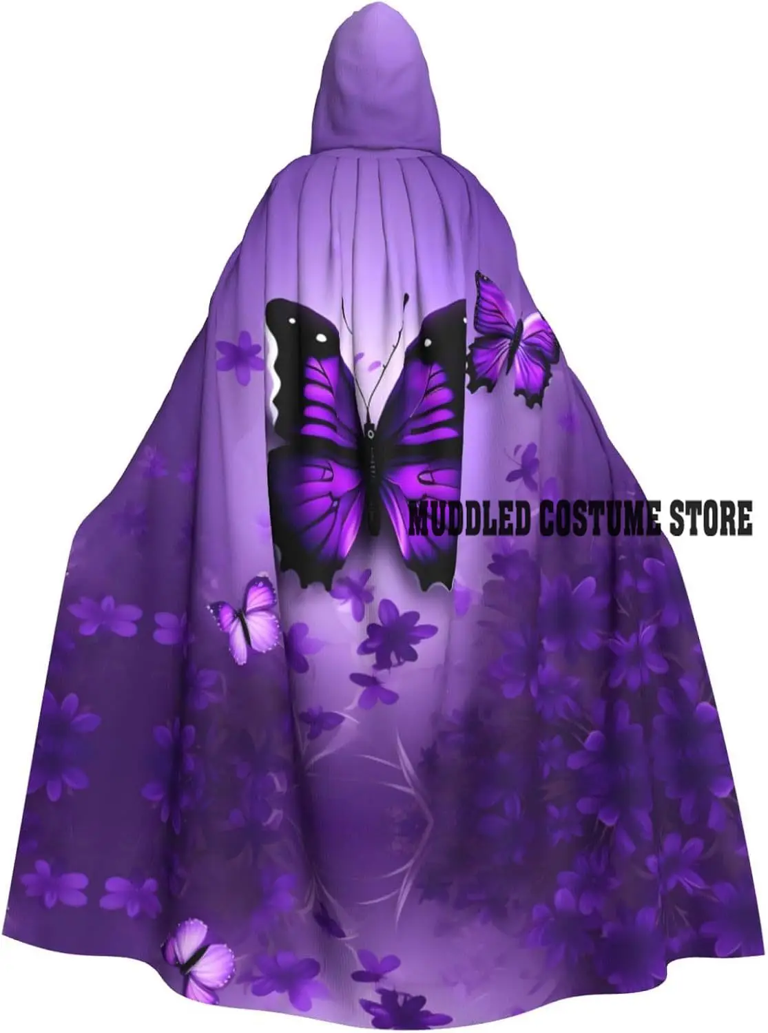 عباءة بقلنسوة على شكل فراشات أرجوانية جميلة للبالغين مع زي رداء رأس ساحرة لعيد الهالوين #1