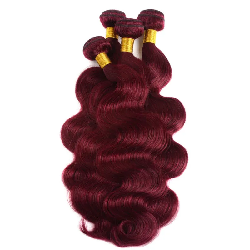 Brazilian Remy Body Wave Human Hair Bundles para mulheres, extensões Wine Red, Weave, 100% cabelo humano, Borgonha, # 99J, 24 ", 26"