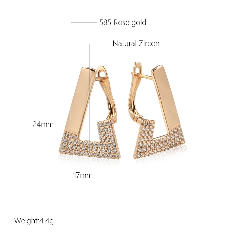 Kinel New Trendy 585 Rose Gold Geometric Earrings For Women Vintage Bride Wedding Jewelry Cubic Zirconia Luxury English Earrings