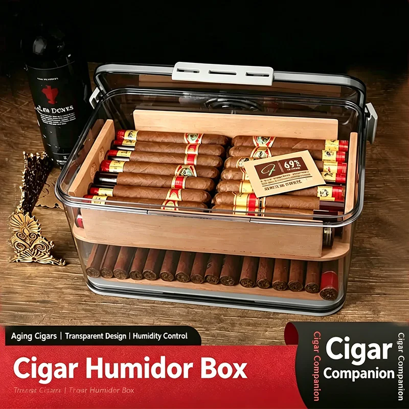 New time memory transparent cigar humidor, cedarwood cigar box, cigar humidor, cigar moisturizer, large capacity cigar box
