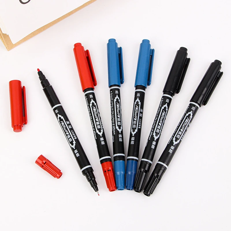 Picture 3: 10Pcs/Set Dual Tip 0.7/1.5 mm Nib Marker Waterproof Black Blue Red Oily Manga Art Marker Pens Student School Office Stationery