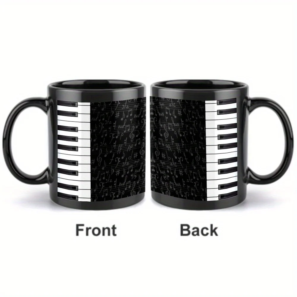 1 11-ounce ceramic mug, piano keys and notes design-heat-resistant, ideal gift for music lovers, perfect for coffee or tea