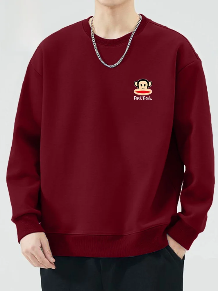 

2025 New Year Monkey Men's Hoodie Wine Red Long Sve Sweatirt Casual Comfortable Cotton Polyester Blend