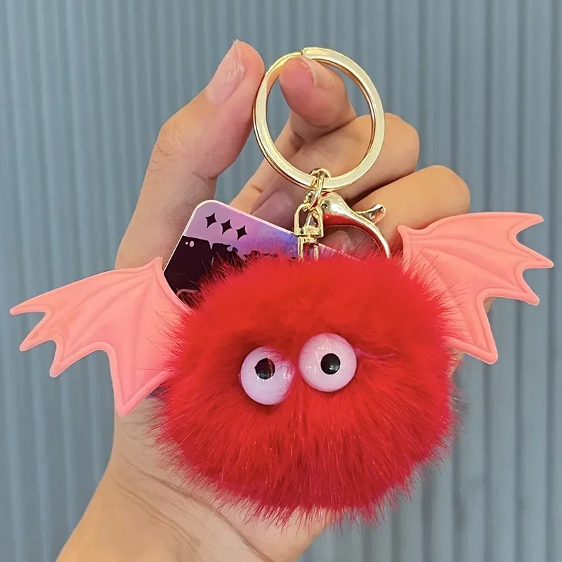 6cm Healing Hair Ball Plush Keychain Bag Pendant Little Devil Halloween Gifts Car Schoolbag Pendant Doll for Girls Birthday Gift