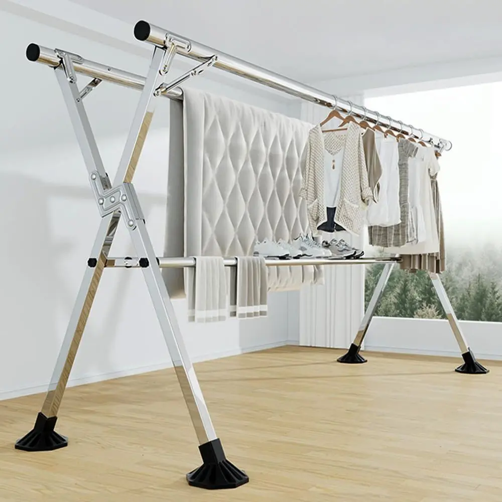 

Adjustable X-Frame Clothes Drying Rack, 200cm Outdoor/Indoor Retractable Hanger