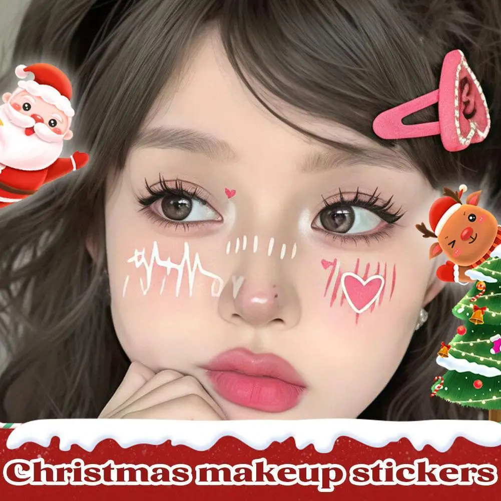 

1/8 шт., рождественский набор временных татуировок, милый лось, порошок, румяна, цветная живопись, поддельные татуировки, наклейка, украшение для лица