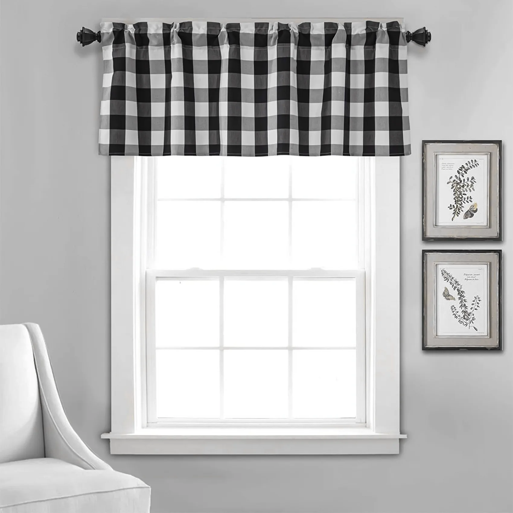 AT19-Buffalo Plaid Valances For Kitchen Farmhouse Check Plaid Valances For Window Treatment Decor (Black And White)