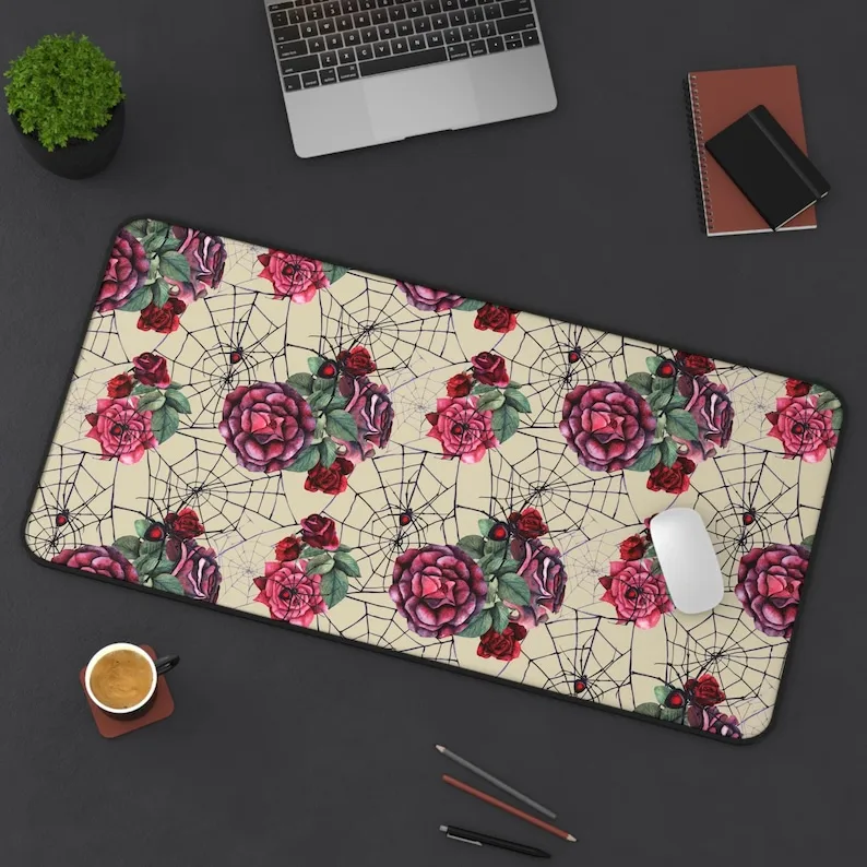 Floral Spiderweb Mouse pad,Floral Spiderweb Deskmat,Gothic Cottage Witchy Whimsigoth Magic Keyboard MouseMat Mousepad for Laptop