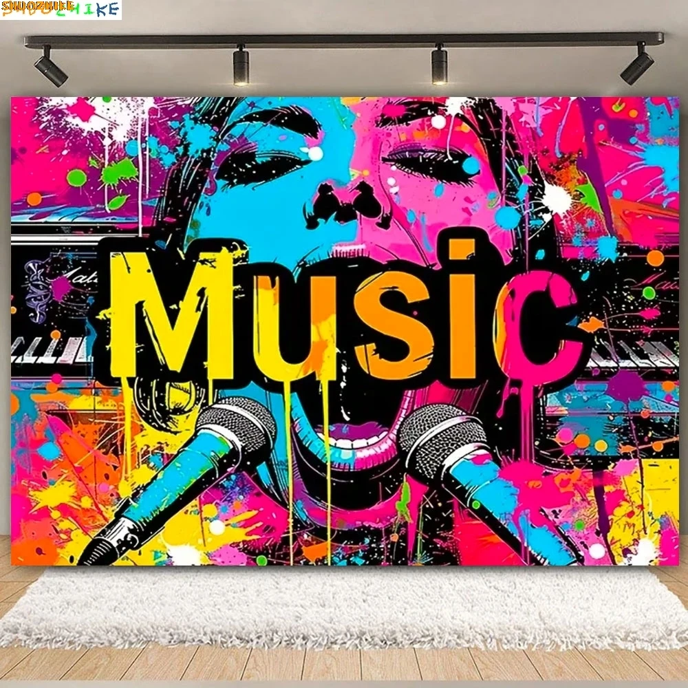 

Music Party Happy Birthday Photography Backdrops Disco Let's Glow Decoration Abstract Shine Stage Photo Studio Background MN-01