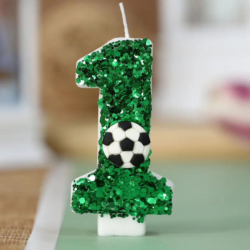 1Pc 0-9 Digital Football Birthday Candle Green Spark Digital Candle Birthday Football Candle Football Party Cake Top Decoration